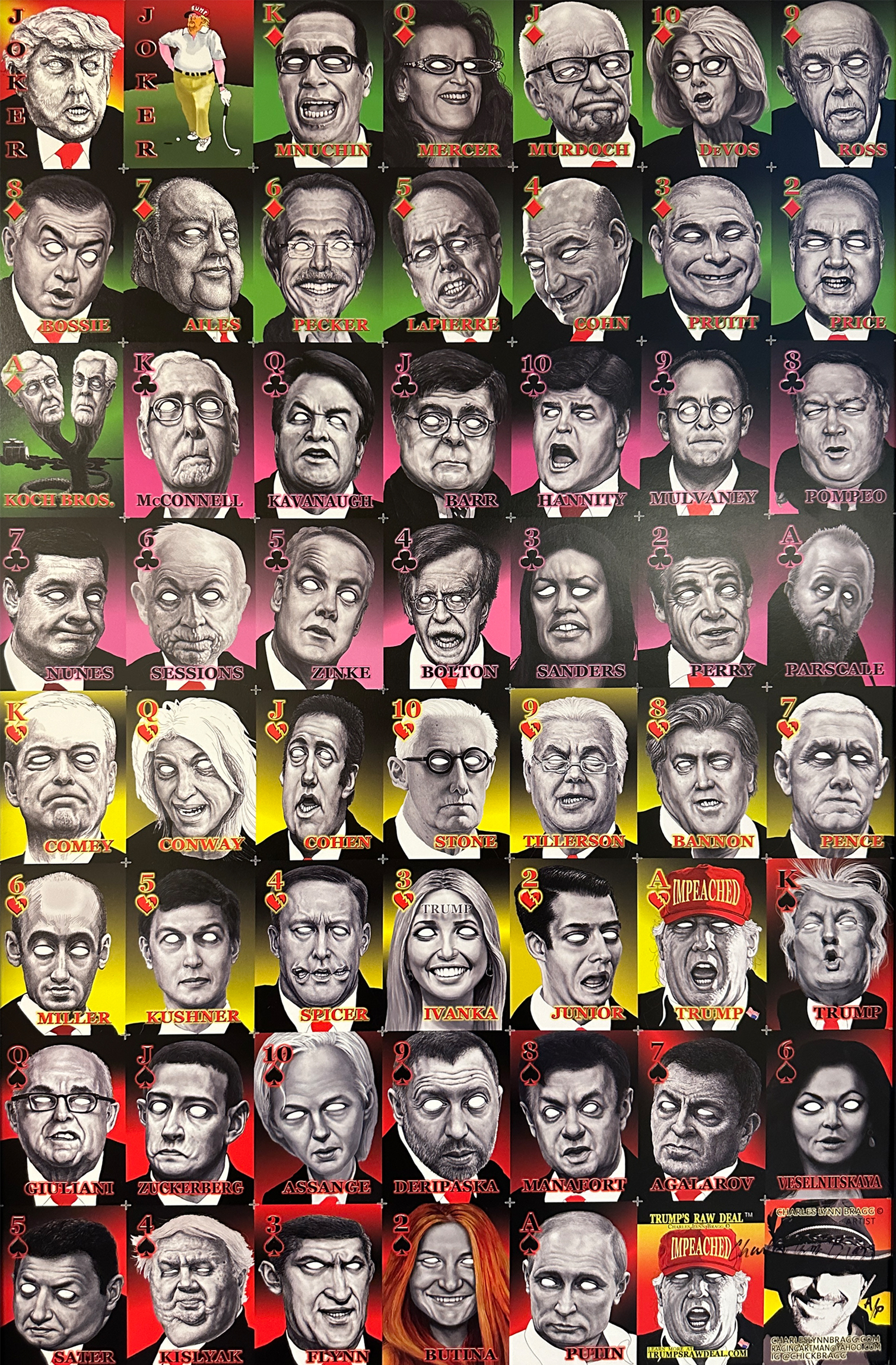 Trump's Raw Deal uncut sheet — all 54 political satire face cards by Charles Lynn Bragg
